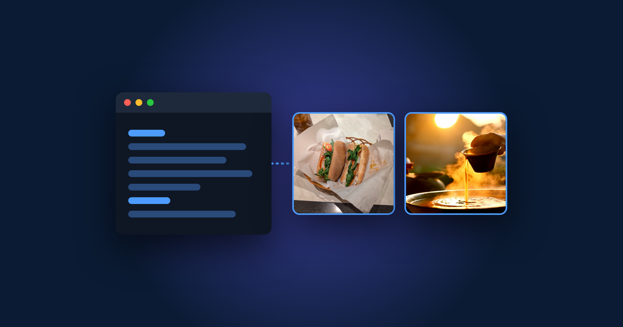 Terminal và hai khung hình clip Wan 2.2 (bánh mì, phở) trên nền xanh tím