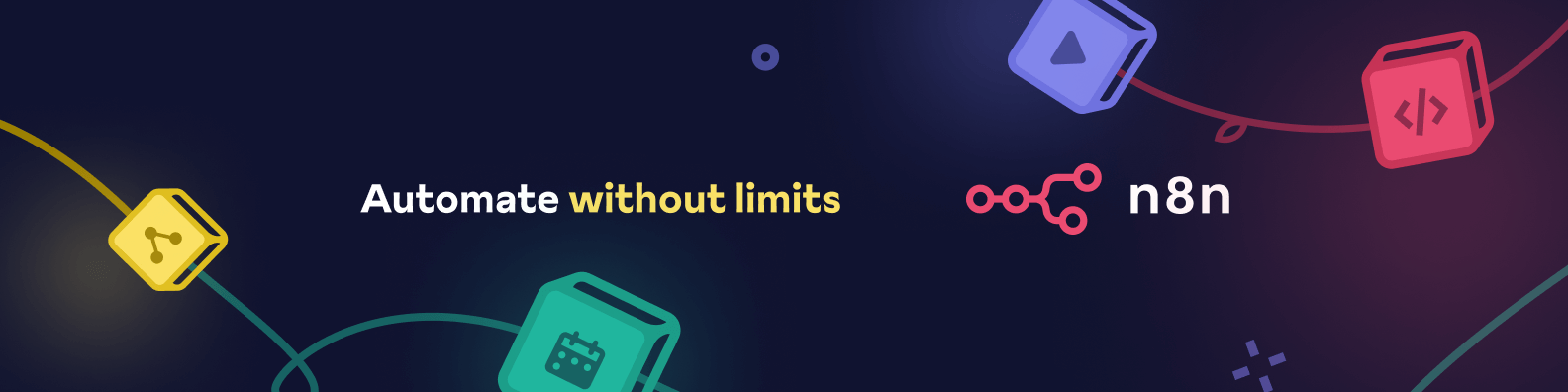 Banner chính thức của n8n trong README trên GitHub, logo n8n màu hồng và dòng chữ Automate without limits